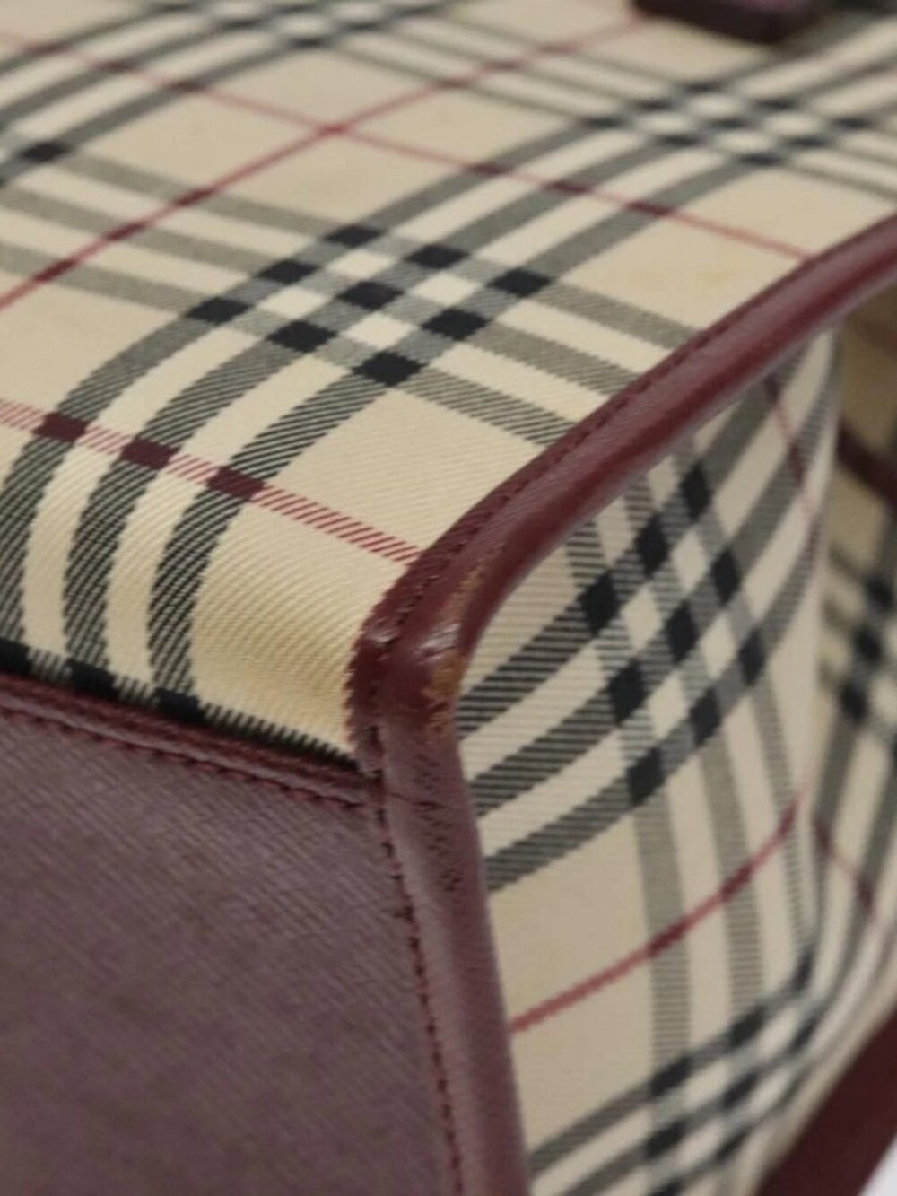 BURBERRY Nova Check Hand Bag Canvas Beige Gold Auth 126305 - Picture 9 of 16